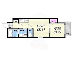 西宮市川東町アパート 1LDKの間取図画像