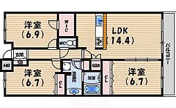 甲子園六石町ハイツ 2SLDKの間取図画像