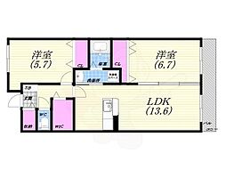 フォーラム城ケ岡参番館 2LDKの間取図画像