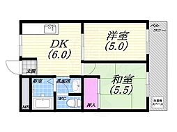 第二西田ビル 2DKの間取図画像