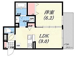 セレーノ南甲子園 1DKの間取図画像