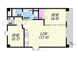 ティ・エス・ワイ・ハイツ 2LDKの間取図画像