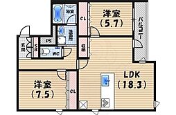 MAINSTAGE松ノ内WEST 2LDKの間取図画像