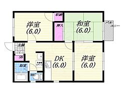 リビング西山町 3DKの間取図画像