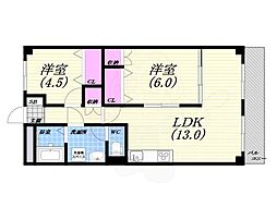 レジデンス芦屋 2LDKの間取図画像