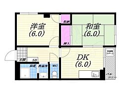 山中ハイツ 2DKの間取図画像
