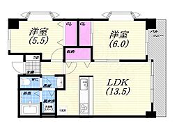 グレースコート西宮 2LDKの間取図画像