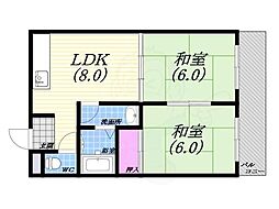 アニバーサリー40th 2DKの間取図画像