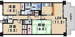 白鷹香枦園マンション 3LDKの間取図画像
