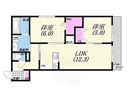 カサ甲子園 2LDKの間取図画像