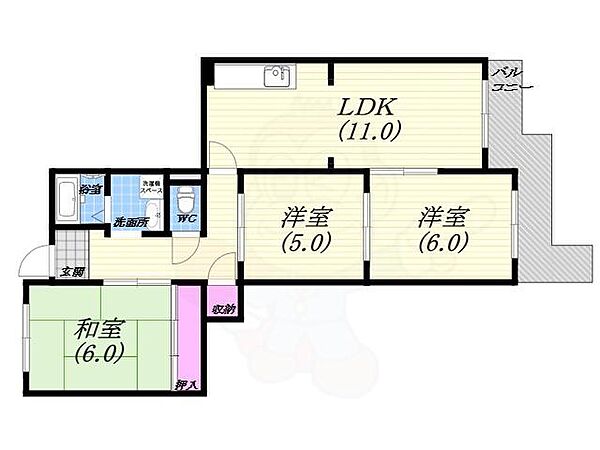 兵庫県芦屋市岩園町(賃貸マンション3LDK・1階・60.00㎡)の写真 その2