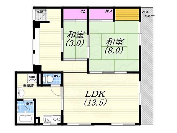 兵庫県西宮市南越木岩町(賃貸マンション2LDK・3階・59.00㎡)の写真 その2