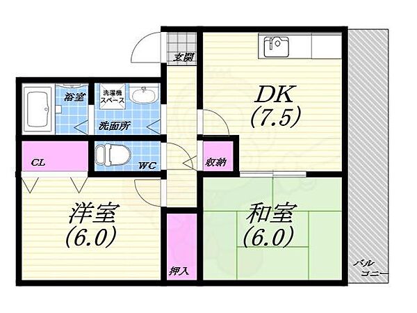 VING TAINE津門 ｜兵庫県西宮市津門稲荷町(賃貸アパート2DK・2階・47.90㎡)の写真 その2