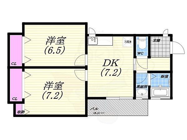 兵庫県西宮市神垣町(賃貸マンション2DK・1階・46.10㎡)の写真 その2