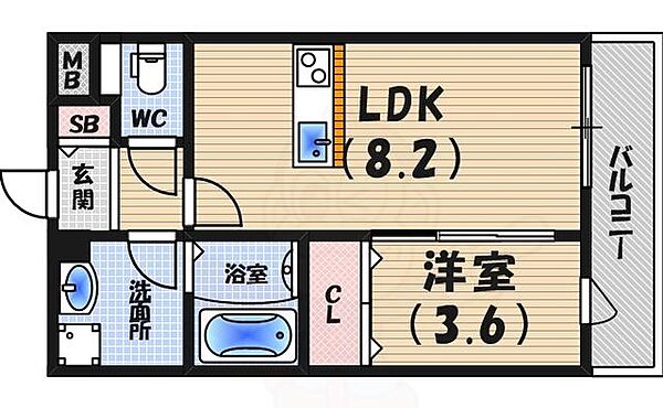 SK甲子園 ｜兵庫県西宮市甲子園高潮町(賃貸マンション1LDK・2階・29.67㎡)の写真 その2