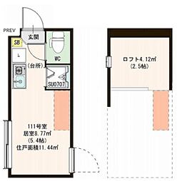 ハーモニーテラス豊島V 1階ワンルームの間取り