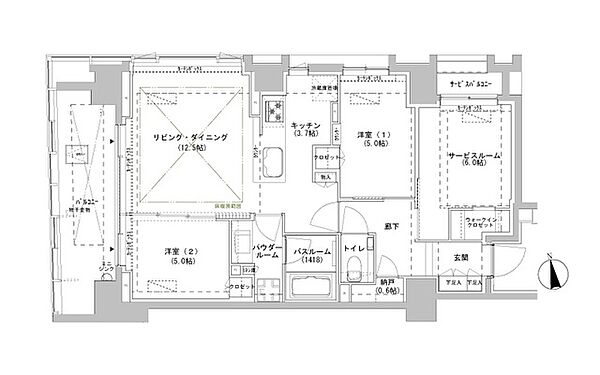 東京都新宿区南山伏町(賃貸マンション2SLDK・13階・71.71㎡)の写真 その2