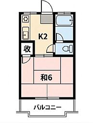 藤山荘 1Kの間取図画像
