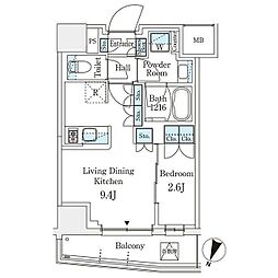 パークアクシス横浜阪東橋 8階1LDKの間取り