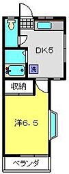 クローバーハウス 1DKの間取図画像