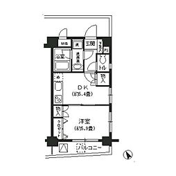 ベイ・ウエスト 1DKの間取図画像