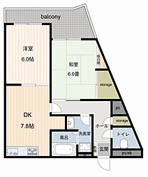ビュークレスト戸塚 2DKの間取図画像