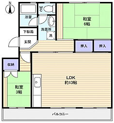 村上団地2-30 2LDKの間取図画像