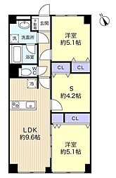 ローズタウン志津駅前B棟 2SLDKの間取図画像