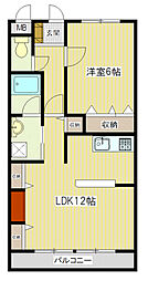 Surplus　Threeハイマート明金B 2階1LDKの間取り