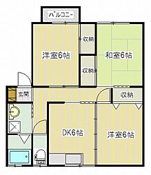 ラ・ポワール中村A 1階3DKの間取り