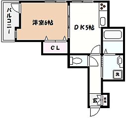 サンクレール芦屋 1DKの間取図画像