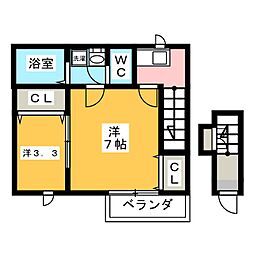 ツインパティオ 2階2Kの間取り