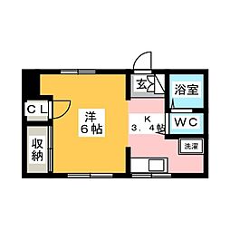 コーポサカエ ワンルームの間取図画像