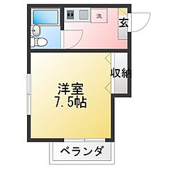 サニーテラス 1Kの間取図画像