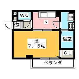 ロイヤルコート高木 1Kの間取図画像