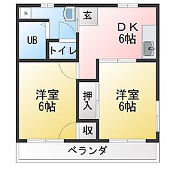 タウンコート高橋 2DKの間取図画像