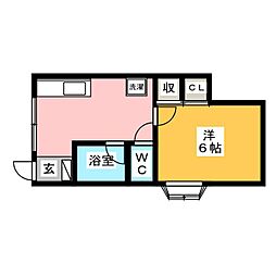 パレーシャル鈴木 1Kの間取図画像
