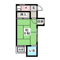 コーポ晴貞 1Kの間取図画像