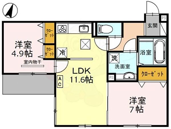 グレイスコート本山中町 ｜兵庫県神戸市東灘区本山中町２丁目(賃貸アパート2LDK・1階・54.81㎡)の写真 その2