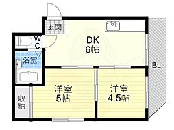 ハイツ西六甲 2DKの間取図画像