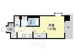 阪神本線 青木駅 徒歩2分の賃貸マンション 2階1Kの間取り