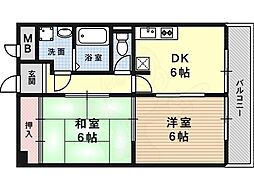 グランドール西岡本 2DKの間取図画像