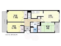 甲南山手ミオ 3LDKの間取図画像