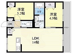 リアライズ箕岡 2LDKの間取図画像