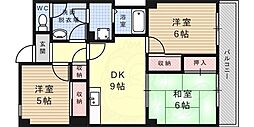 オーリッツコート甲南山手 3DKの間取図画像