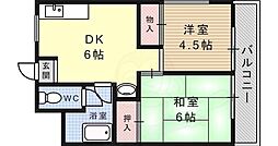 シティハイツ西岡本 2DKの間取図画像