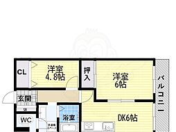 ハチブセ六甲 2DKの間取図画像