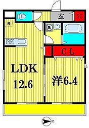 エルフォII 3階1LDKの間取り