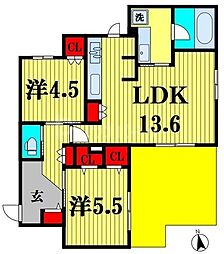 プランドール南流山 1階2LDKの間取り