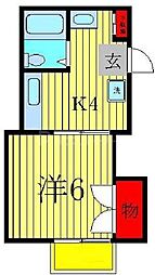 ハイムソレイユ 2階1Kの間取り